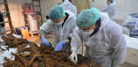 Os restos mortais foram encontrados na cripta de um convento de Madri, um ano depois do início de sua busca / Foto: HO / Sociedad de Ciencia Aranzadi / AFP