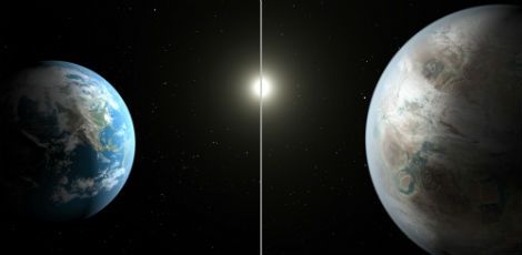 Kepler 452b (à direita) poderia estar experimentando agora o que sofrerá a Terra daqui a 1 bilhão de anos / Foto: Divulgação / Nasa