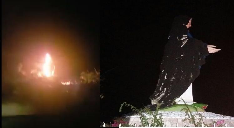O fogo dos objetos se alastrou ao longo do manto de Nossa Senhora, única parte danificada da imagem / Foto: Divulgação